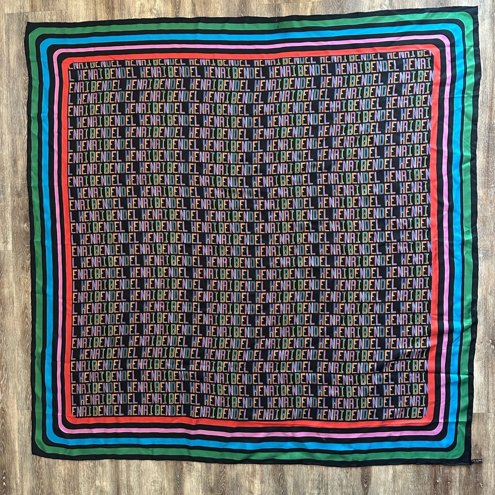 Large Henri Bendel‎ New York Scarf Rainbow 100% Silk Iconic Wrap *Flaw